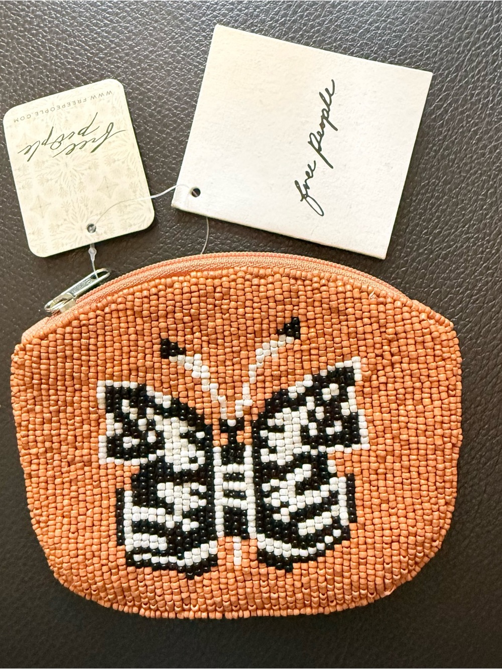 Free People desert topaz Beaded Butterfly Coin Purse